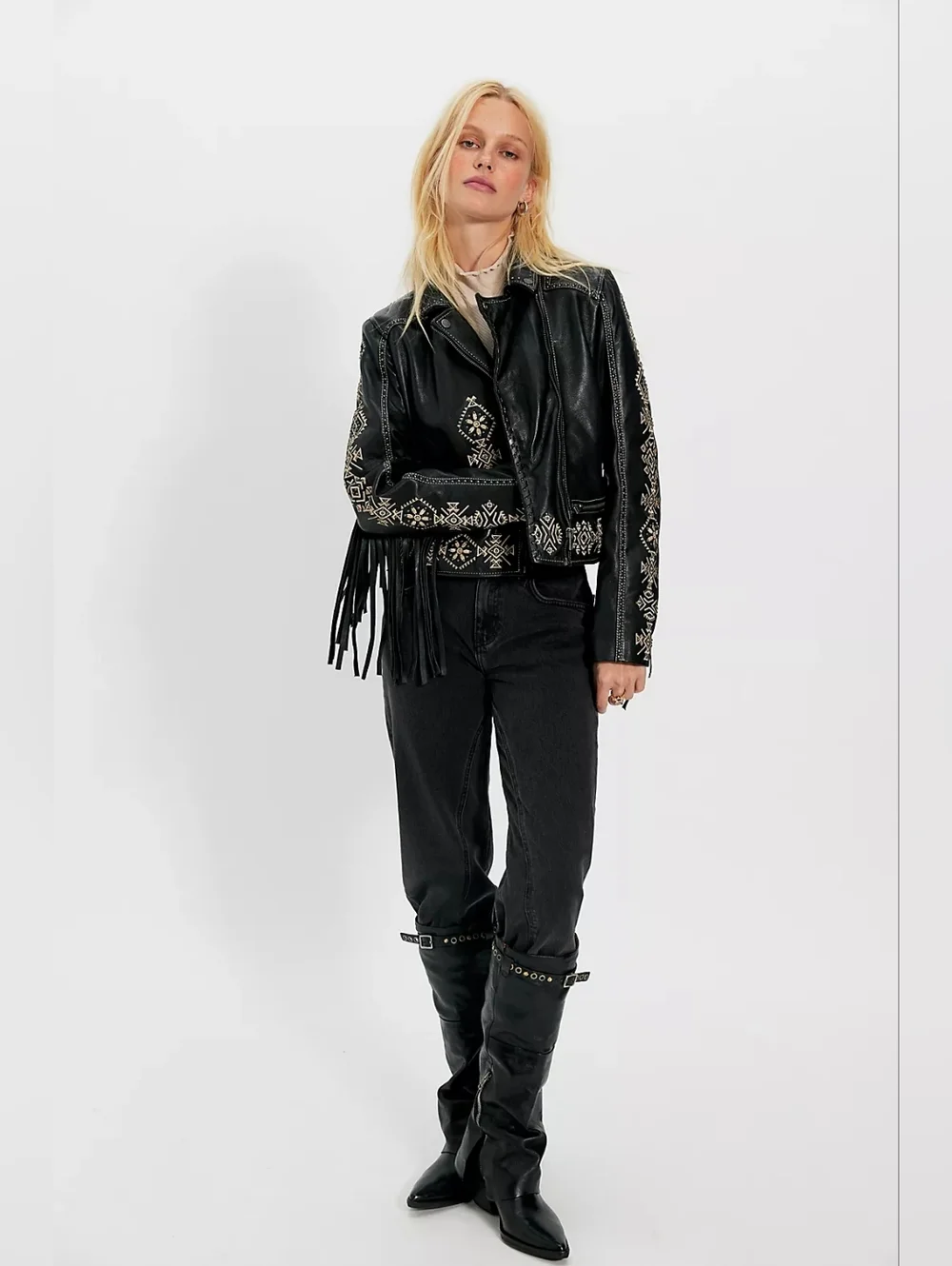 NWT Free People Mauritius Francy Fringe Genuine Leather Jacket - Picture 3 of 4